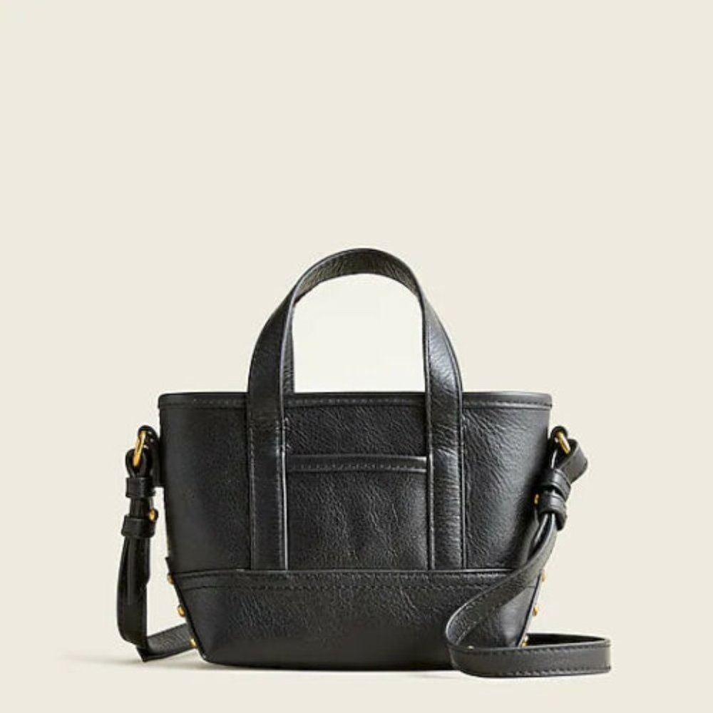 New J Crew Black Leather Mini Montauk Tote Crossbody Bag 5 " H x 6" W x 3.5" D